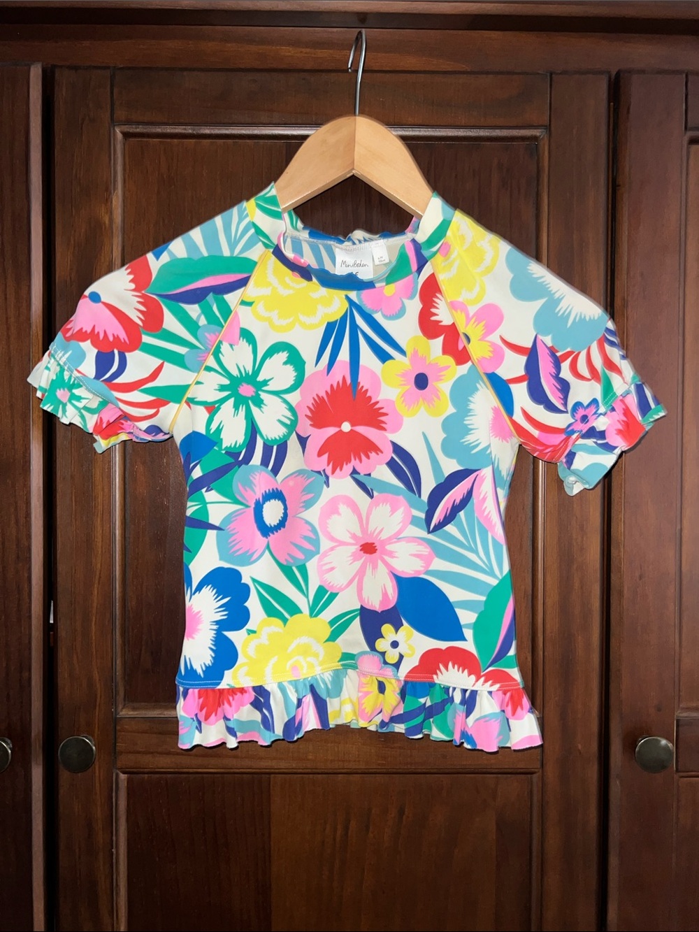 Mini Boden Colorful Flower Ruffle Hem Rashguard Swim Top 6-7 Years 122cm